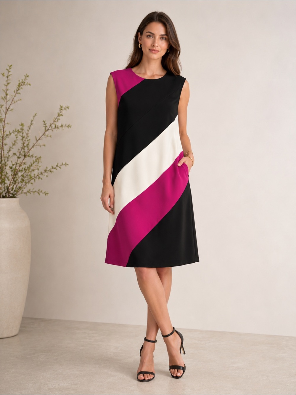 BNWT $1375.00 Women’s Escada Color Block Print Dress Size 44 PtP 22